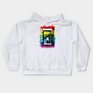 rainbow horse in the window galena Kids Hoodie